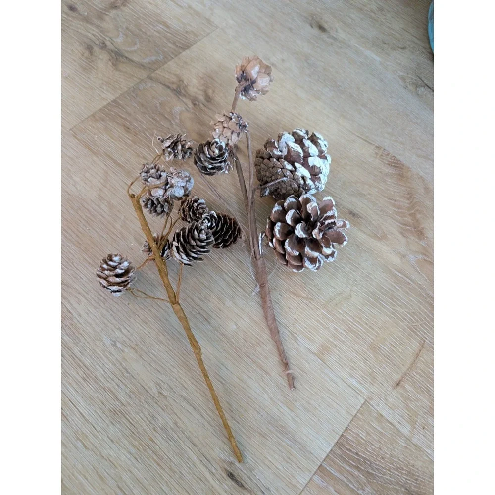 12Pcs Artificial Holly Berries Pinecones Gold Trim Rattan Star